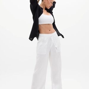 Athleta Linen Pants Size 1X White Wide Leg Flowy Beach Vacation Resort NWT
